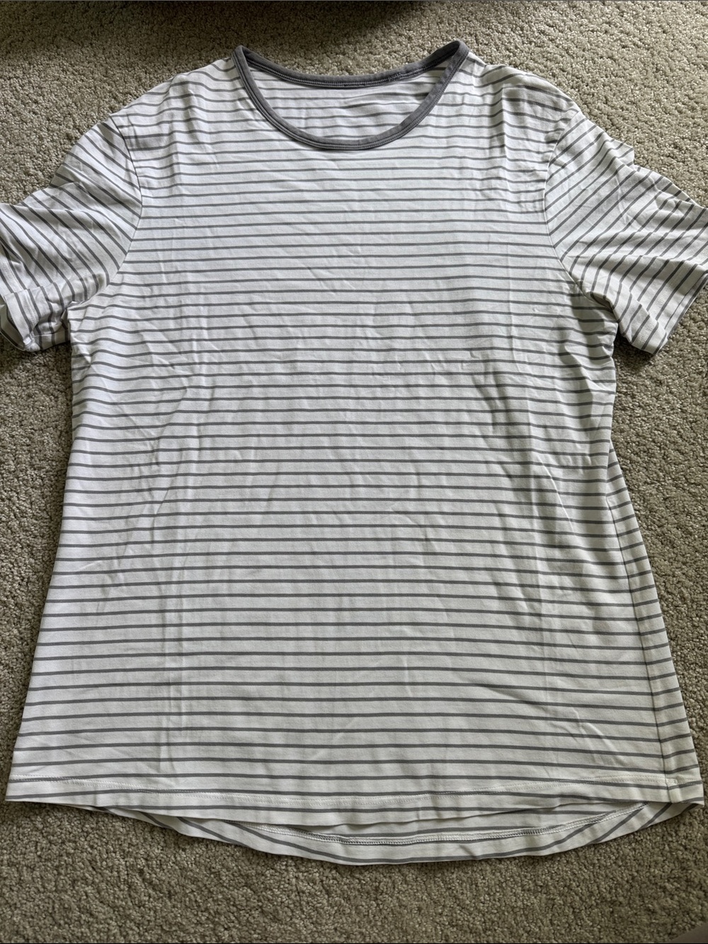 LULULEMON White Grey Stripe Cotton Tshirt L